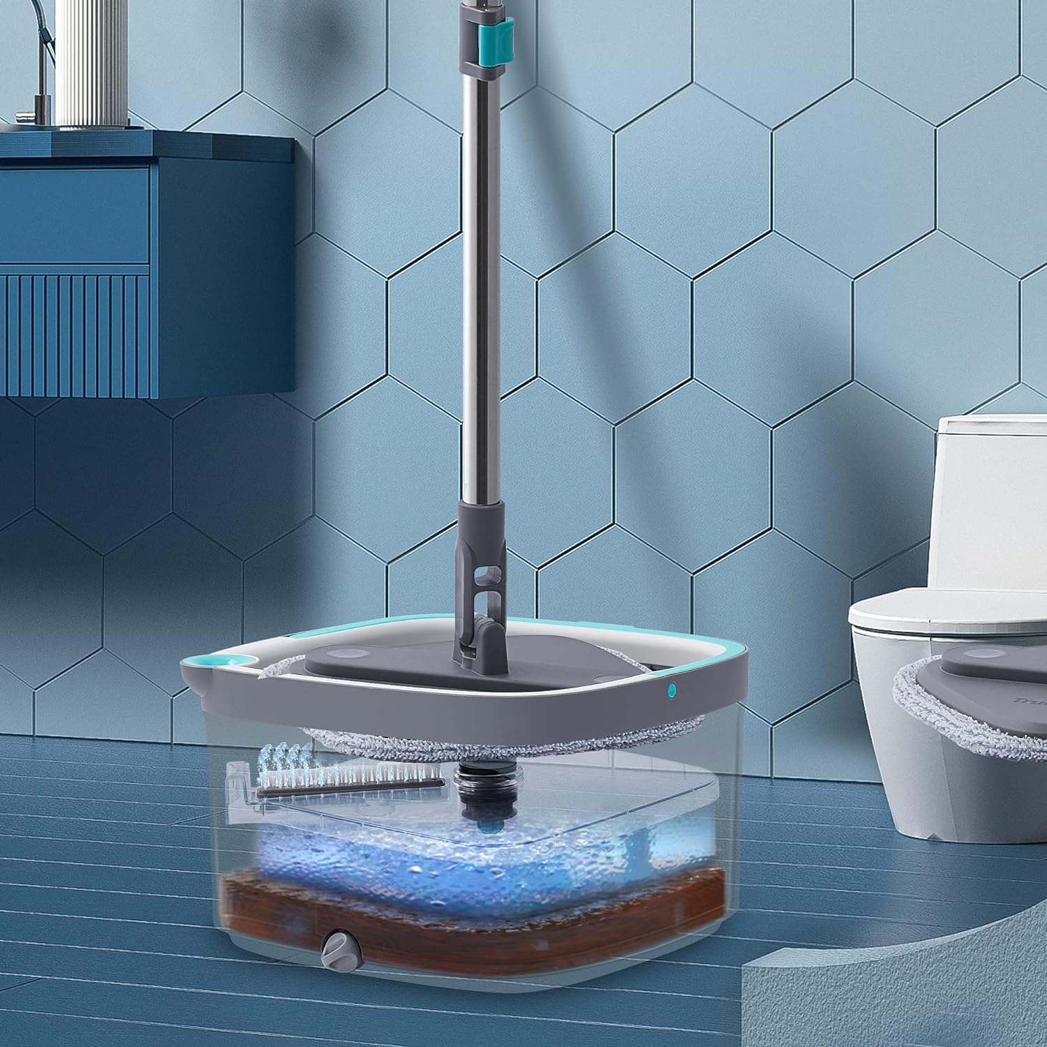 Mop and Bucket, Spin Mop, Dual Compartment Mop Bucket, Cleaning Mop -2 Machine Washable Mop Pads Mop and Bucket, Spin Mop, Dual Compartment Mop Bucket, Cleaning Mop -2 Machine Washable Mop Pads